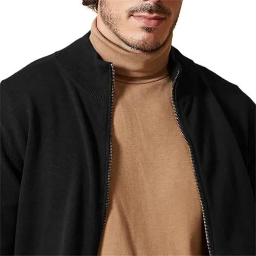 Men’S Full Zip Up Lightweight Knitted Cardigan Casual Streetwear Stand Collar Standard Thickness Zipper Outerwear3