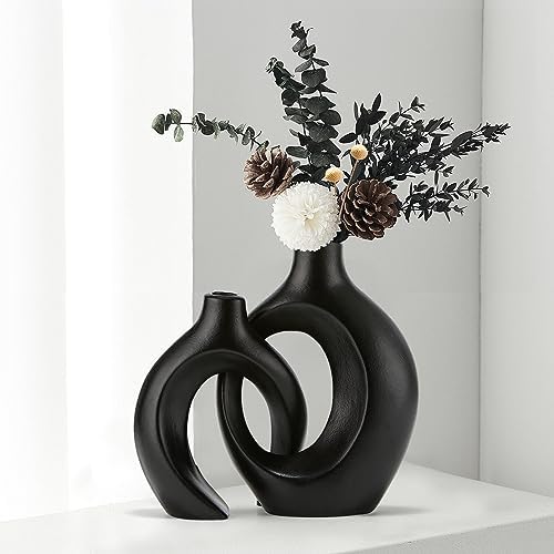Black Vase for Home Decor,Black Ceramic Vase Set of 4,Black Matte Boho ...