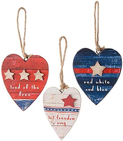 Darice 30045253 Patriotic Heart Ornament: 3.5 X 4.0" Set of 3