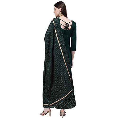 Image of Stylum Women's Checkered Rayon Flared Kurta with Dupatta Set