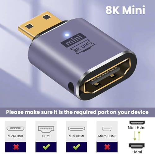 Image of Verilux 8K Mini HDMI to HDMI Adapter, Male to Female Converter, LED Indicator Design, HDR 3D Dolby 48Gbps, Compatible for Monitor, Desktop, Projector, Laptop Game Console