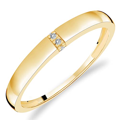 Bague Alliance pour Femme en Or Jaune 375/1000 sertie 4 Diamants blancs
