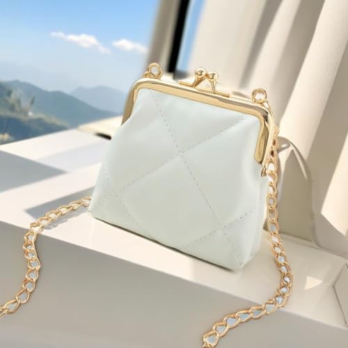 Vintage Genuine Leather Kiss Lock Purse for Women Crossbody Handbag Wallet (White)4