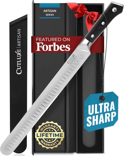 Image of Cutluxe Brisket Knife – 12" Carving & Slicing Knife for Meat & BBQ – Razor Sharp German Steel, Sheath Included, Ergonomic Full Tang Handle Design, Grilling Gifts for Men – Artisan Series