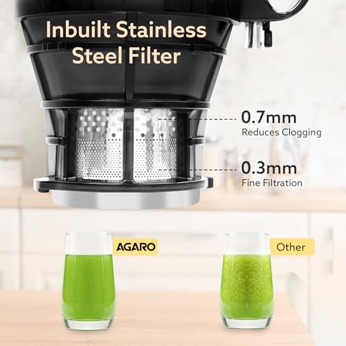 Image of AGARO Regency Cold Press Juicer for Home, 250 Watt AC Motor Slow Juicer Machine, Fruit, Vegetable Juice & Nut Milks, Easy Assembly, Cleaning, Intelligent Safety Features & Auto Reverse, BPA-Free