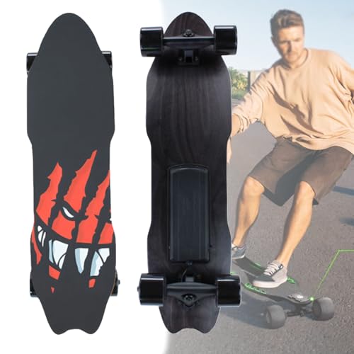 Oiyekntd Elektrisches Skateboard mit Fernbedienung, wasserdichtes Longboard-Skateboard, 7-lagiges Ahornholz, 15 km Reichweite, 25 km/h Höchstgeschwindigkeit, Pendler-Longboard für Anfänger A