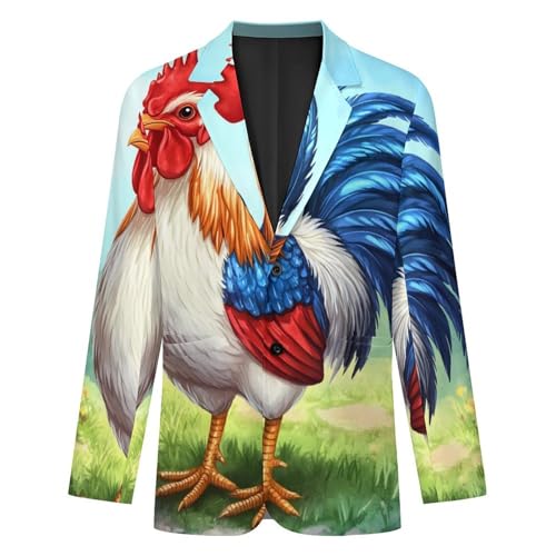 Watercolor Rooster Mens Suit Jacket Lapel Blazers V Neck Button Business Coat Tuxedo for Wedding Party4