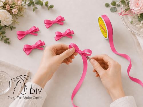 Image of Double Face Hot Pink Satin Ribbon 1 /2 inch X 50 Yards Polyester Hot Pink Ribbon for Gift Wrapping Very Suitable for Weddings Party Hair Bow Invitation Decorations and More