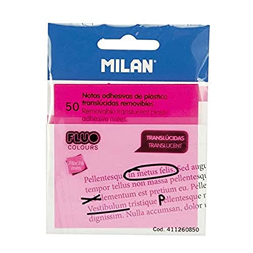 Bloc De Notas Adhesivas Quita Y Pon Milan 76X76 Mm Removible Plastico Translucido Rosa Fluor 50