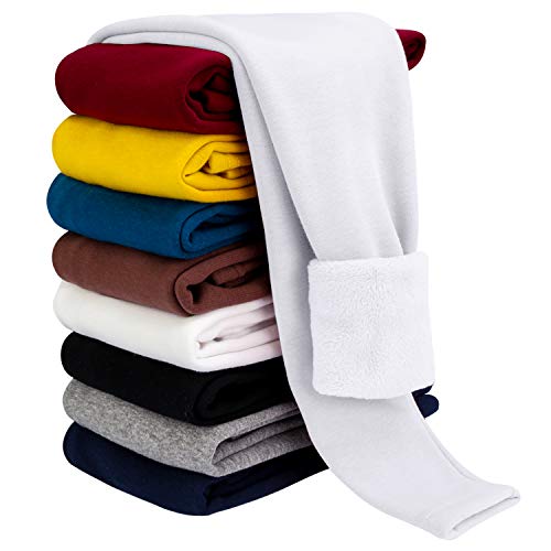 BOOPH Girls Fleece Lined Leggings Toddler Kids Winter Warm Basic Full Length Pants, White, 3-4 Years