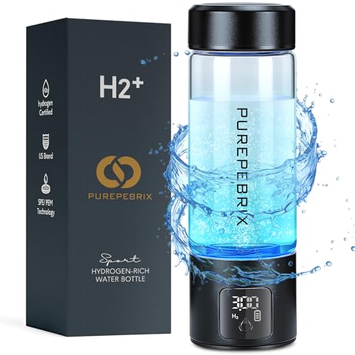 Upgraded Hydrogen Water Bottle Generator Glass, Touch Screen, Leak-Proof Lid, SPE/PEM Tech, Portable Rechargeable Hydrogen Water Bottle for Home Office Travel Fitness Drinking, 14 oz, Black