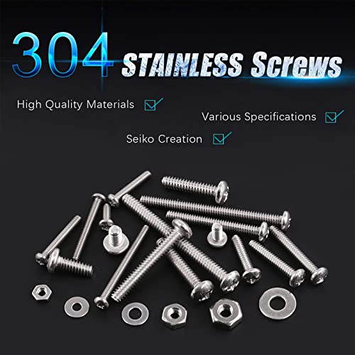 Swpeet 474Pcs #2-56#4-40#6-32 304 SAE Stainless Steel Phillips Pan Head Machine Screws and Nuts Bolts with Flat Washers Assortment Kit, Stainless Steel Screws Hardware Assortment for Home Use