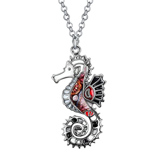 LONYOO Collier Hippocampe en émail Pendentif en Alliage de Zinc Hippocampe océanique Collier Tendance pour Femmes Filles Cadeaux (Noirlu)