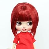 Tzncos Just 1pc Wig fit for 10-11 inch Head Dolls Short Straight Hair (Dark Red)