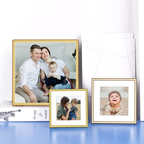 8X8 Picture Frame Brass Thin Metal Set Of 4, Square Frame For Desk And Wall Mounting, Aluminum Floating Frame Fit 4X4 Photo With Mat Or 8 X 8 Photos Without Mat（4 Pack） #TOP3