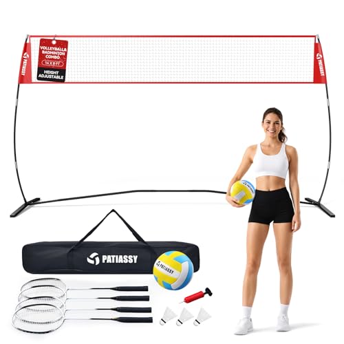 14FT Portable Volleyball Net for Backyard & Outdoor - Height Adjustable Freestanding Training Net with Carry Bag, Practice Equipment for Hitting Serving Drills Indoor Outdoor