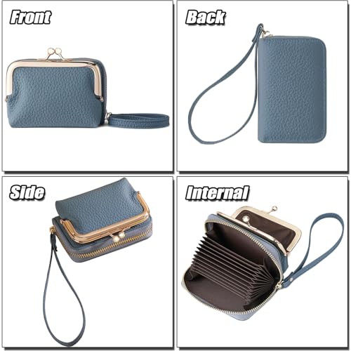Small Genuine Leather Wallet for Women, Detachable RFID-blocking Card Case & Kiss-Lock Coin Purse, Compact Design2