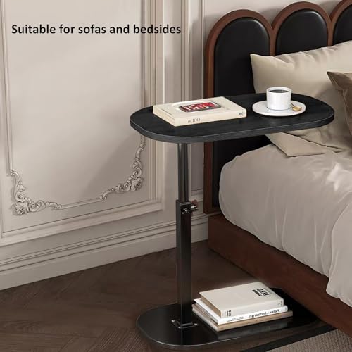 Image of AYES Lifting Side Table 360 Swivel C Shaped End Table - TV Tray Table Narrow Side Table Laptop Desk for Living Room Bedroom Bedside Nursing Sofa Reading Study Snack Tea Coffee Couch (Dark Black)