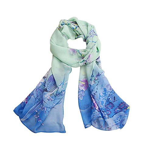 Datework Chiffon Soft Neck Scarf Shawl Scarves Stole Wraps (Blue)