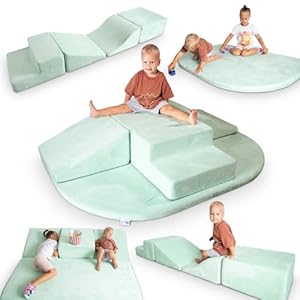 Foam Climbing Blocks for Toddlers – 5 Piece Climb and Crawl Foam Playset with Calming Green Color and Washable Cover – Nonslip Soft Play Climbing for Toddlers, Baby Gym, Toys Indoors