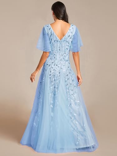 Image of Ever-Pretty Women's Sequin Formal Dresses Evening Gown Sparkly V-Neck Short Sleeve Floor Length Mother of The Bride Dress 736