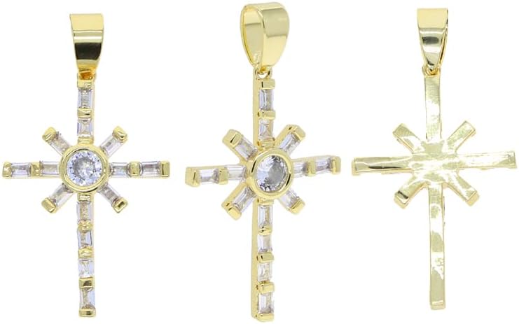 Segmented Square Round CZ X Cross Pendant for Hip-Hop Men Women Gold Sliver - Image 2