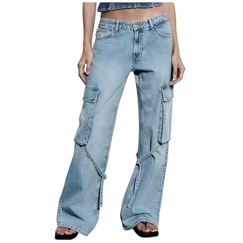 Women’s Baggy Jeans Y2k Cargo Denim Pants Lounge High Waist Loose Denim Pant with Pocket Summer Hiphop Style Streetwear