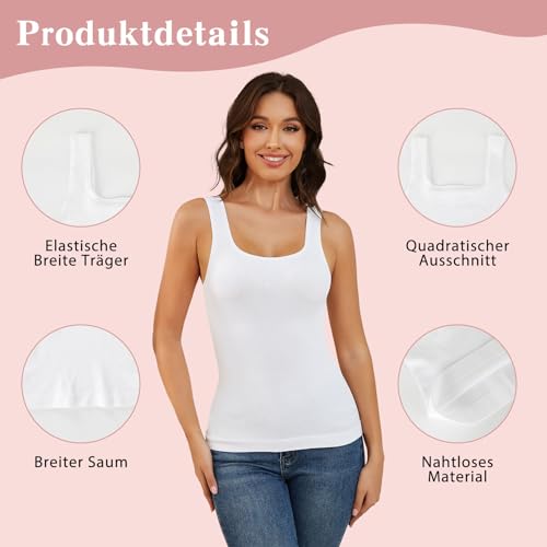 MISS MOLY Shape Unterhemd Damen Bauch Weg Shapewear Nahtloses Formende Tops Für Damen Figurformendes Trägertop Body Shaper Kompressions Tanktop Shirt Camisole(Weiß, L)