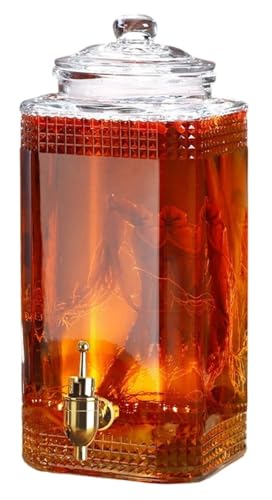 HeartTrend 飲料水差し ガラス 3L/5L/7.5L/10L 冷水差し ドリンク水差し 冷水差し ケトルタップ付き 大容量 プラム 赤ワイン ジュース ビール フルーツジャー 保存容器 密封 (10L,銅製の蛇口)