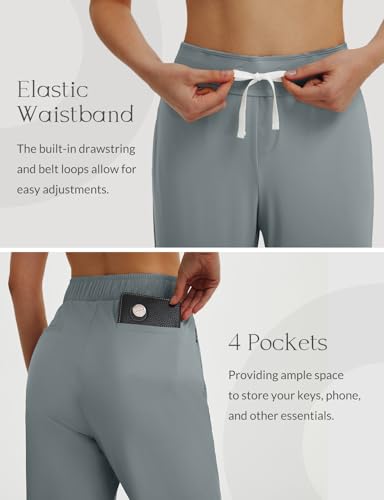Image of baleaf 20'' Women Capris with Pockets Stretch Golf Work Dress Cropped Pants Straight Leg High Waisted Pull On Summer