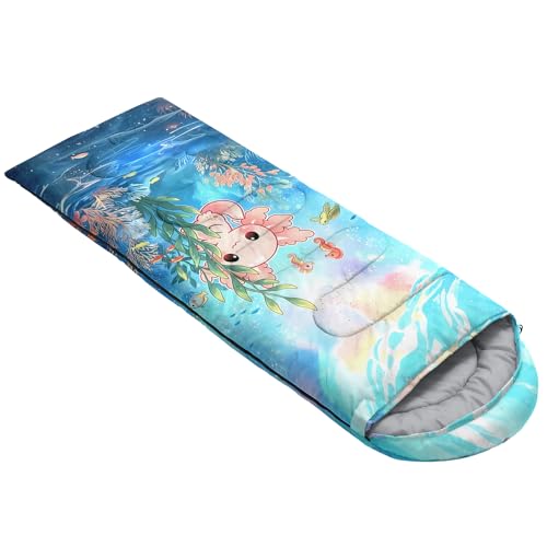 Image of QOOMO Axolotl Cute Camping Sleeping Bags,3 Season Warm & Cool Weather,Lightweight,Waterproof Sleeping Bags for Adults & Kids,Traveling,and Outdoors