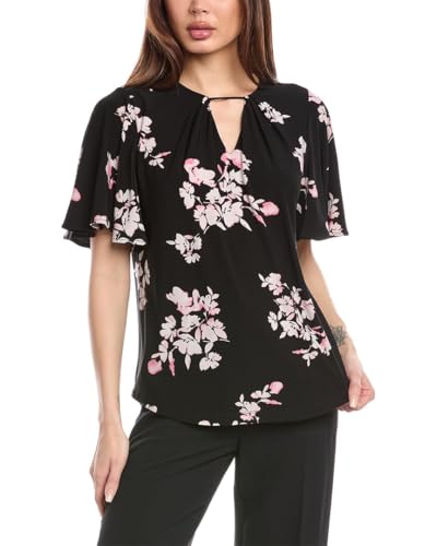Haut plissé à col évasé imprimé femme blouse manches cloches fluide