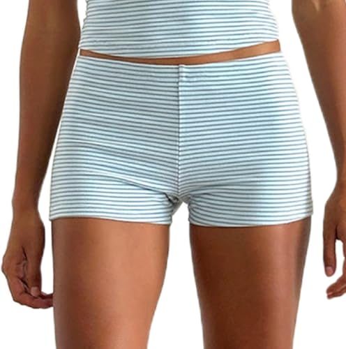 Image of NUFIWI Y2k Striped Shorts for Women High Waist Stretch Micro Boy Shorts Slim Fit Pajamas Bottoms Lounge Shorts Sleepwear