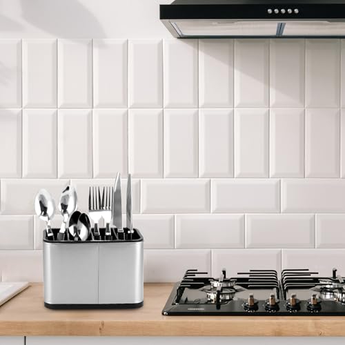 QWORK® Stainless Steel Cutlery Holder with 4 Sections and Draining Base - Kitchen Storage for Forks, Spoons, and Knives - Image 5