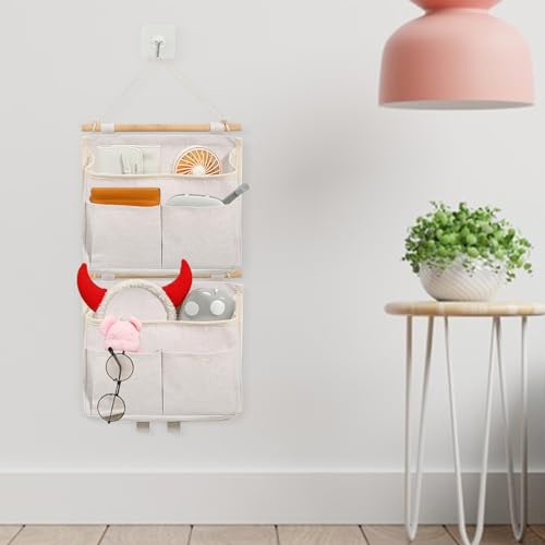 Baxcdyswe 2 Stück Hängeorganizer, High Capacity Faltbares Wandorganizer,Tasche mit Haken für Badezimmer, Aufbewahrung mit 3 Fächer, Hängeaufbewahrung für Zuhause, Büro, Geschäft, Wohnmobil (Beige)
