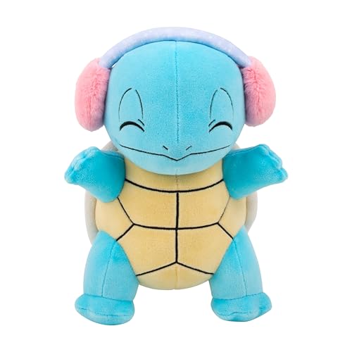 Pokemon Squirtle Plush with Pink Ear Muffs - 8-Inch Holiday Squirtle Plush with Unique Accessory