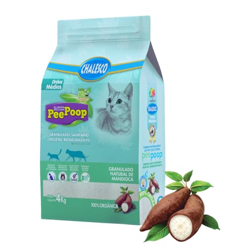 Areia Higiênica Biodegradável de Mandioca Chalesco Peepoop para Gatos – Grãos Médios, Controle de Odores e Alta Absorção | 4 kg