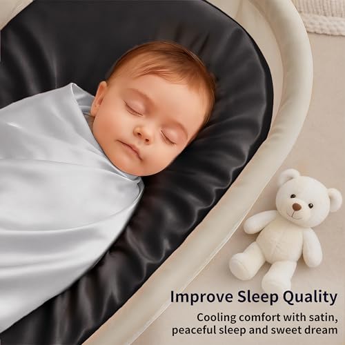 Image of Pro Goleem Satin Bassinet Sheet Great for Baby Hair Soft Silk Feeling Sheet for Cradle or Bassinet Pad&Mattress for Boys and Girls Gift for Newborn and Infant Black