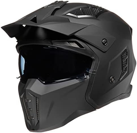 ILM Open Face Motorcycle 3/4 Half Helmet for Men and Women, Vintage Retro Helmet with Visor for Moped ATV Cruiser Scooter DOT Model Z302(Matte Black,XX-Large)
