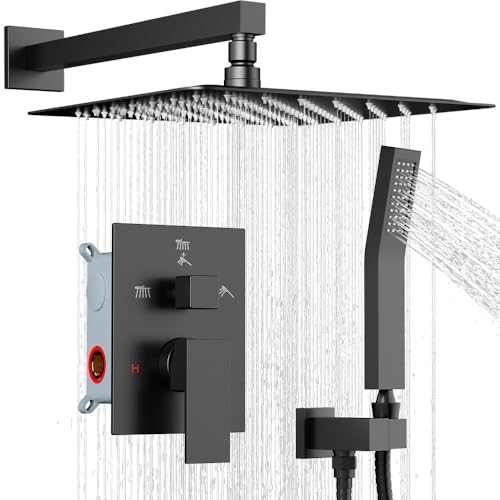 Matte Black Shower Faucet Set Shower System, STARBATH 12' Wall Mount Rain Shower Head and Handheld...