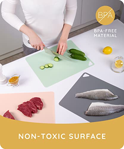 Extra Thin Flexible Cutting Boards For Kitchen - Cutting Mats For Cooking, Colored Cutting Mat Set With Easy-Grip Handles | Non Slip Cutting Sheets, Flexible Plastic Cutting Board Set Of 3 (15"X12") #TOP6