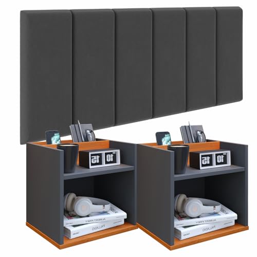 Conjunto Cabeceira Casal 140cm com Kit de Mesa de Cabeceira Suspenso com Porta Celular Madri