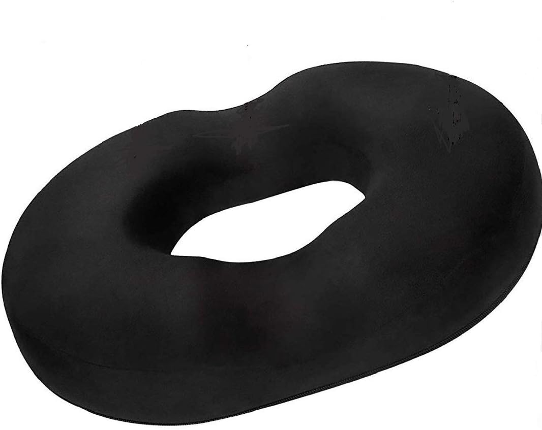 Orthowala® Coccyx Donut Pillow Seat Cushion for Lower Back Pain, Sciatica, Tailbone, Lumbar Pain Relief (Memory Foam, Black, Pack of 1)
