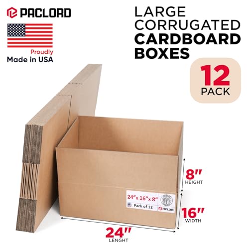 Image of Large Cardboard Boxes 24 inchL x 16 inchW x 8 inchH (Pack of 12) - USA-Made Packing Boxes for Moving, Shipping, or Storage - USPS, UPS, FedEx Approved - Professional Packing Supplies for Moving | USA-Made Packing Boxes for Moving, Shipping, or Storage - USPS, UPS, FedEx Approved - Professional Packing Supplies