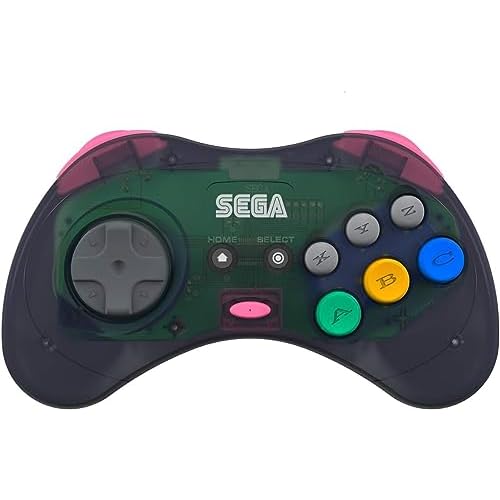 Retro-Bit Official SEGA Saturn 2.4Ghz Wireless Arcade Pad for MEGA DRIVE MINI CONSOLE, Sega Mega Drive Console, PC, Switch, macOS, Playstation 3, Steam, RetroPie, Raspberry Pi (Slate Grey)
