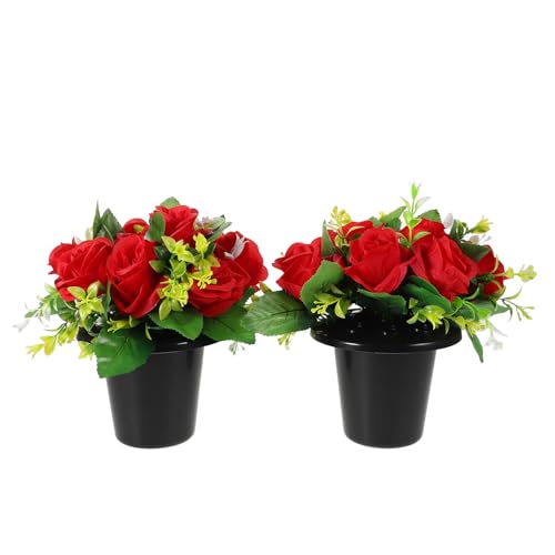 DIYEAH Decoración De Lápidas con Flores Artificiales De Rosas para Cementerio Flores Conmemorativas para Tumbas Decoración Funeral para Lápidas