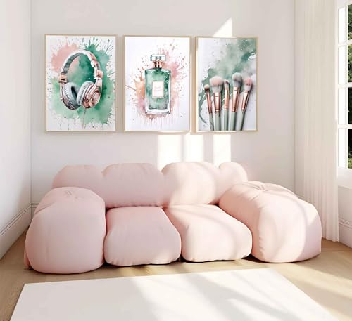 3Pcs Tween Teen Girls Bedroom Wall Art Picture Sage Green Rose Gold and Silver Prints Music Lover Teenager Poster Perfume Makeup Brushes and Headset Wall Decor for Mature Girl Dorm 16x24in Unframed by LCZDXGR - Used condition - Image 7
