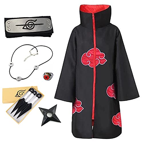Itachi Cosplay Halloween Cloak Cosplay Costume Robe with Headband and Ring Cosplay Embroidery Uniform(Set1)