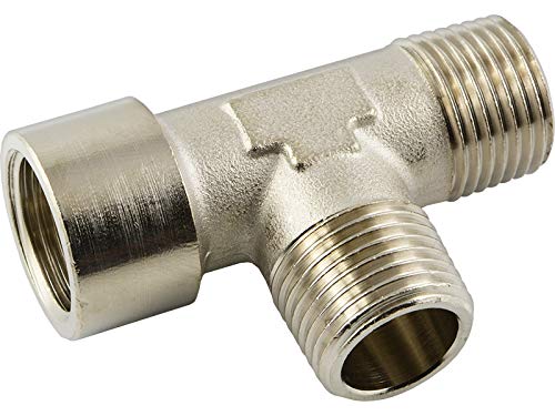 Fittingteile - T-Stück Verteiler Messing vernickelt Druckluft Wasser Sanitär (Ausführung: Innen x Außen x Außengewinde - Gewindegröße: G 3/8") Cover