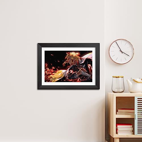 Image of TenorArts Rengoku Poster Demon Slayer Anime Posters Laminated Photo Frame Painting with Matt Finish Black Textures (12inches x 9inches)